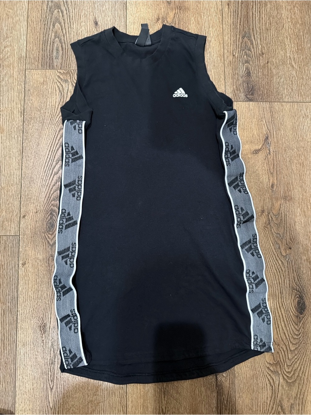 adidas Black Sleeveless Logo Tape Dress with Gray Trim